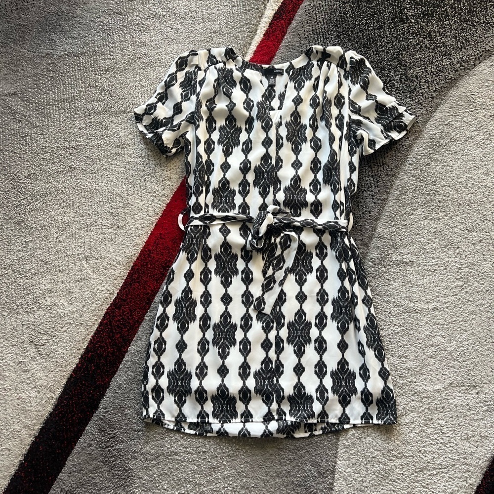 Aqua Abstract Print Belted Shift Mini Dress